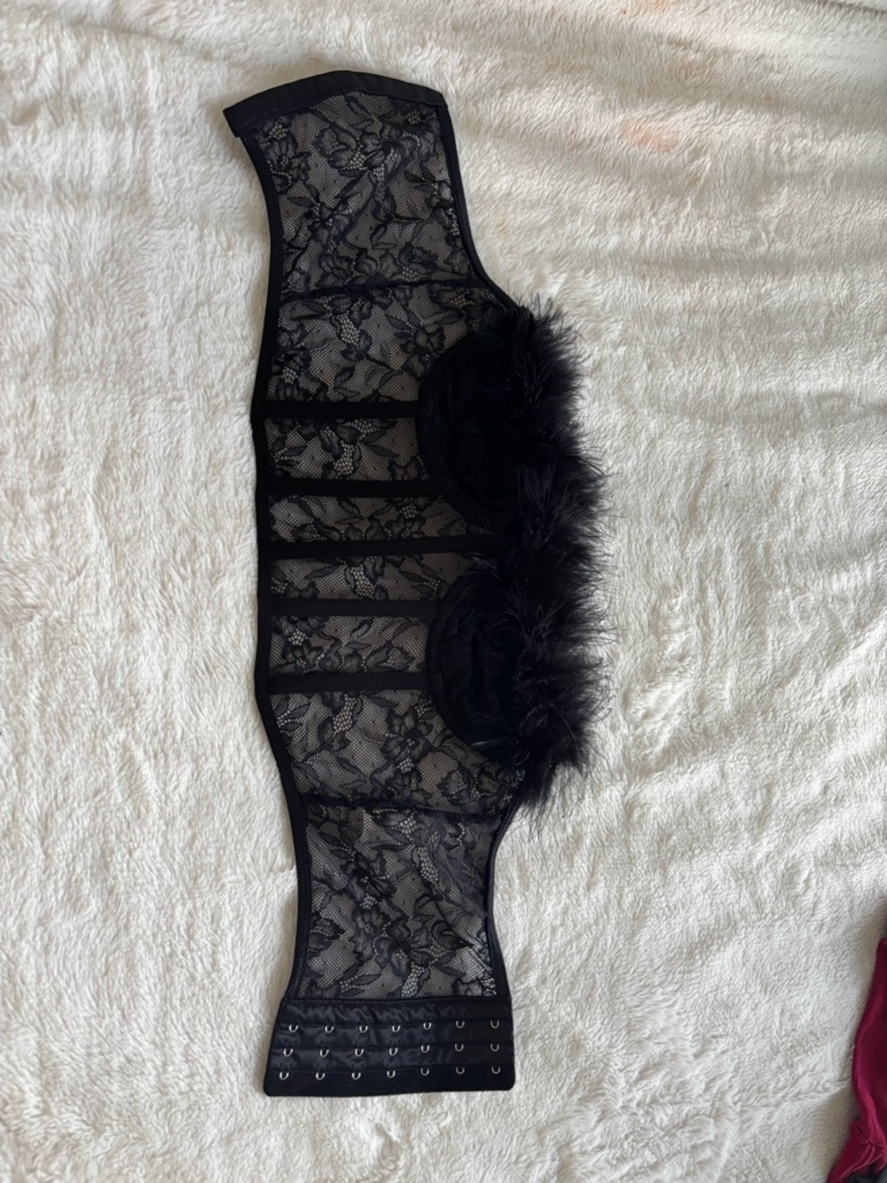 Black Lace Feather Trim Bustier Corset Top
